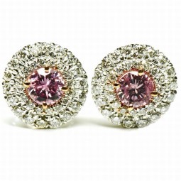 A 0.25ct. and A 0.23Ct. Round Fancy Intense Purplish Pink Diamonds Set in 18K White Gold Earrings